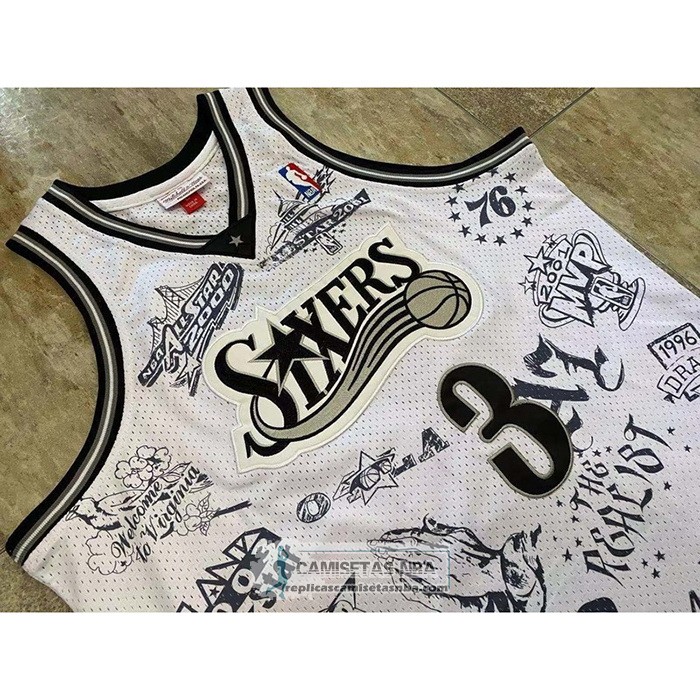 Camiseta Philadelphia 76ers Allen Iverson NO 3 Mitchell & Ness 1997-98 Tattoo Blanco